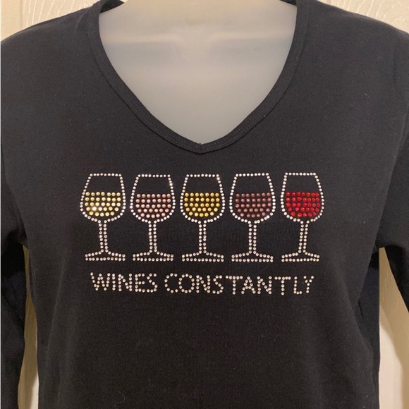 Rhinestone Wine Glass Motif Shirt Size M - Picture 2 of 7